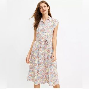 Loft Petite Floral Midi Pocket Shirtdress size 8